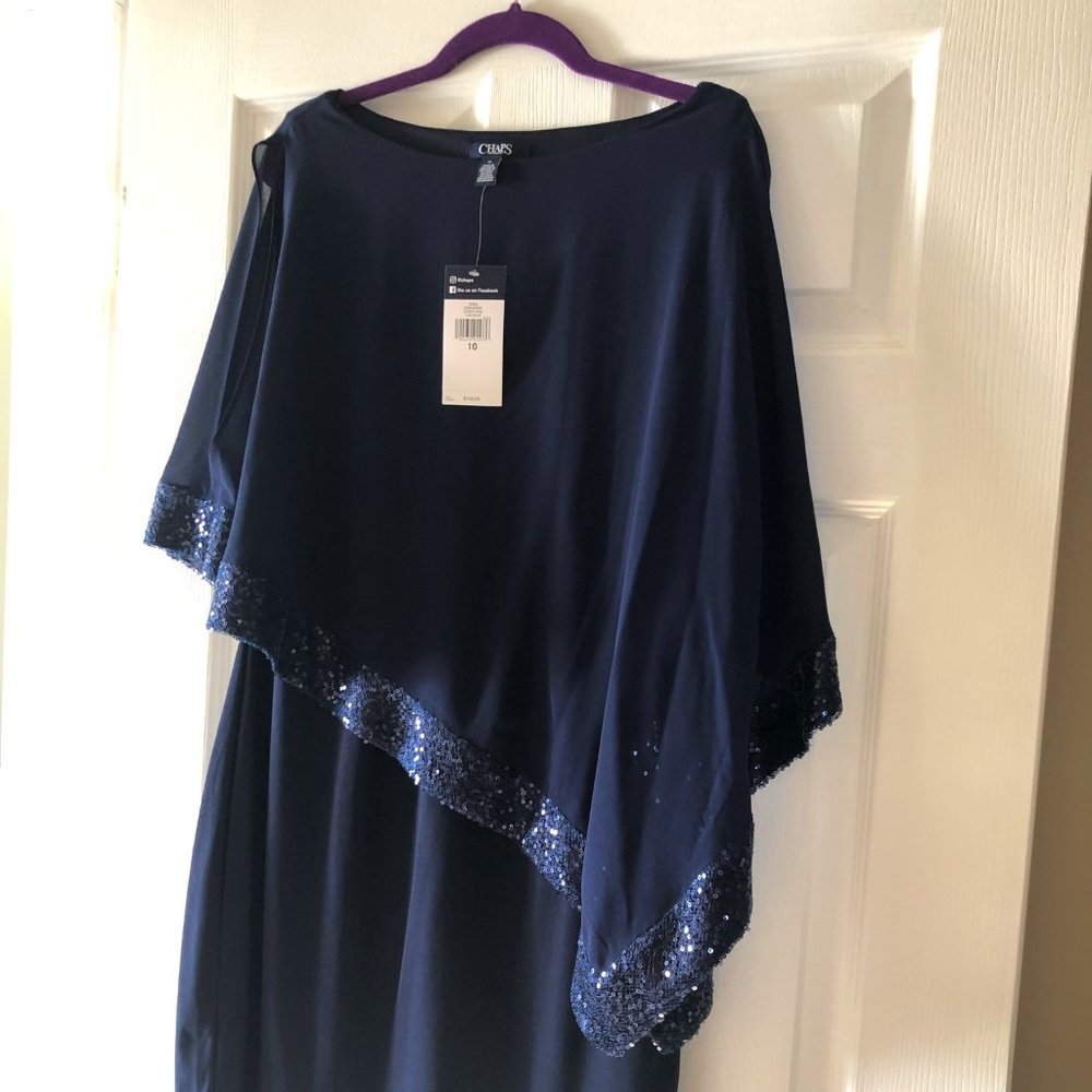 Blue Chaps evening cape dress with sequins